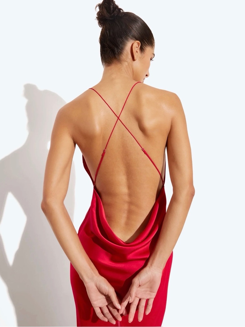 Rat & Boa Red Satin V-Neck Maxi Dress - Picture 3 of 7